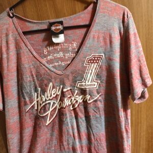 Harley-Davidson Red and Gray Graphic V-Neck Tee